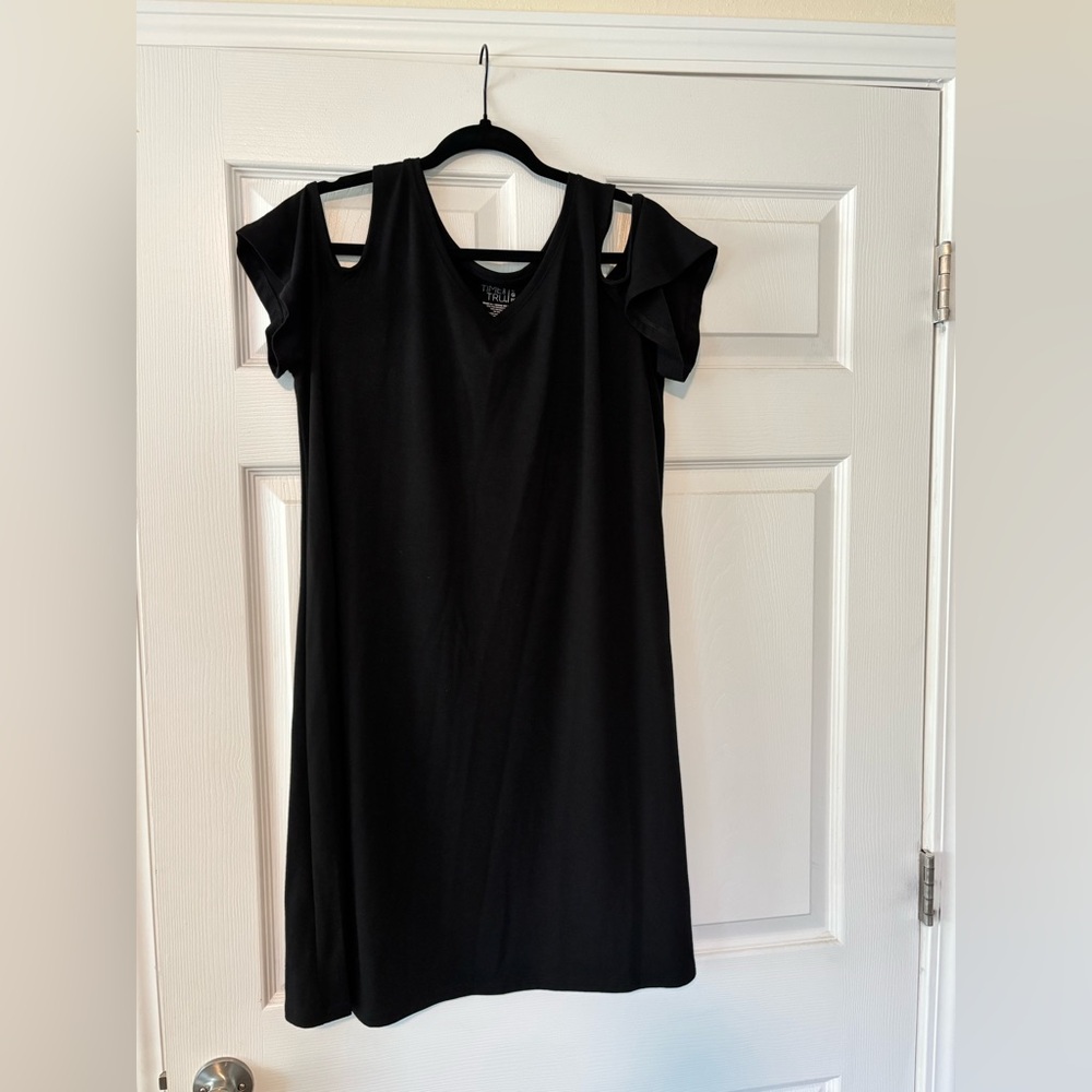 Time and Tru Black Cold-Shoulder Midi Dress